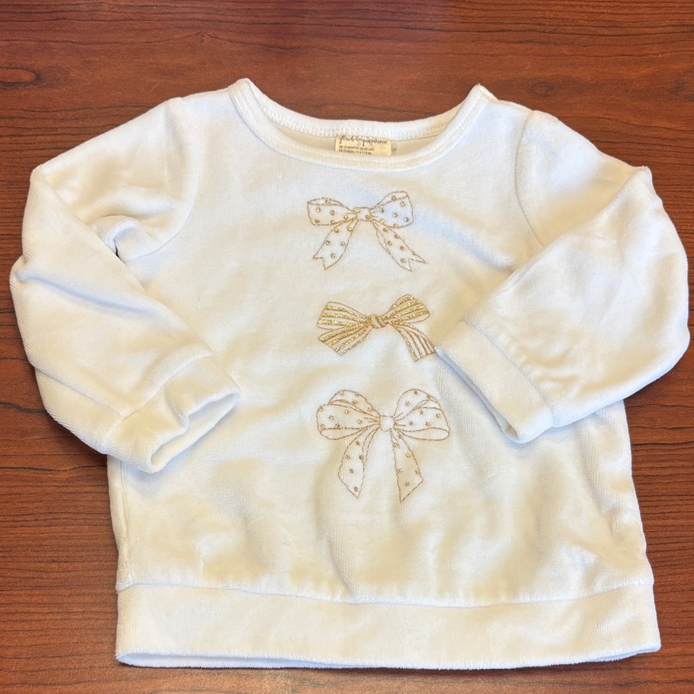 First Impressions White sweatshirt with Gold Bows